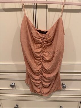 Enza Costa Dusty Rose Ruched Spaghetti-Strap Tank
